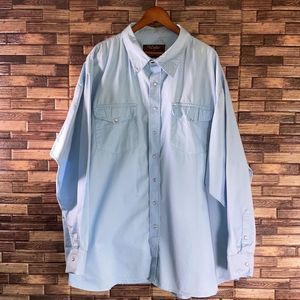 Mens Walls Authentic Ranch Wear 4XLT Baby Blue Work Pearl Snap Work Shirt